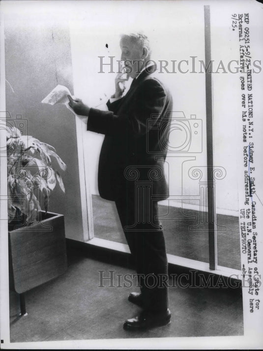 1958 Press Photo Sidney E. Smith, Canadian Sec of State for External Affairs - Historic Images