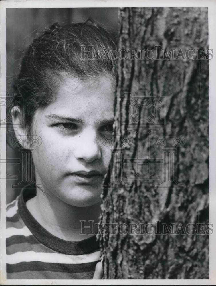 1964 Peggy Roskoph examine Red Maple Tree at River Road Camp - Historic Images