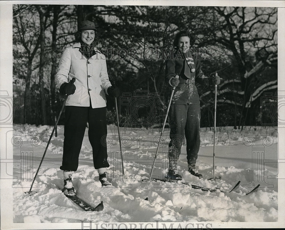1938 Jean Hermann & Mary Wales ski in Wellesley MA - Historic Images