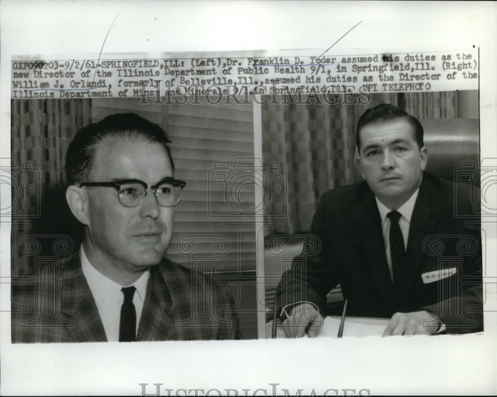 1961 Press Photo Dr.Franklin D. Yoder of Public Health and William J.Orlandi - Historic Images