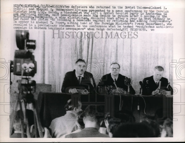 Soviet Defector Program 1962 Press Photo Two Soviet defectors who returned Aleksei Golub ...