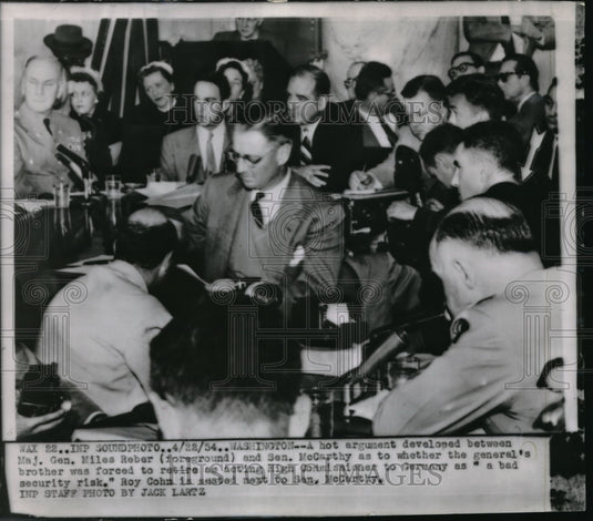 1954 Press Photo Maj Gen Miles Reber & Senator McCarthy & Roy Cohn in DC-Historic Images