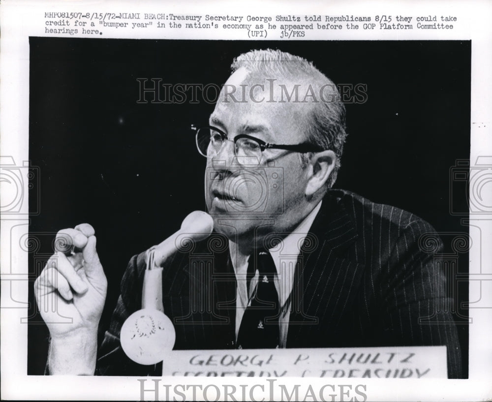 1972 George Shultz, Treasury Secretary at GOP Platform Committee. - Historic Images