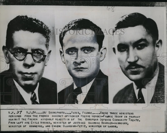 1954 Press Photo Three Ministers protest against French Premier Mendes-France. - Historic Images