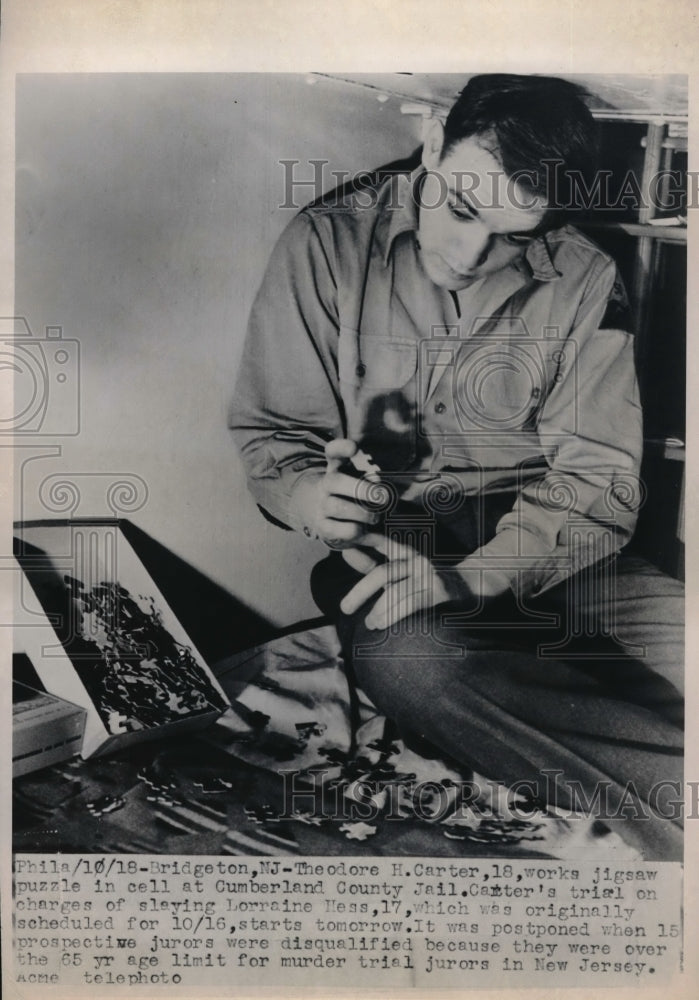 1950 Press Photo Theodore H Carter at Cumberland County Jail charged for murder - Historic Images