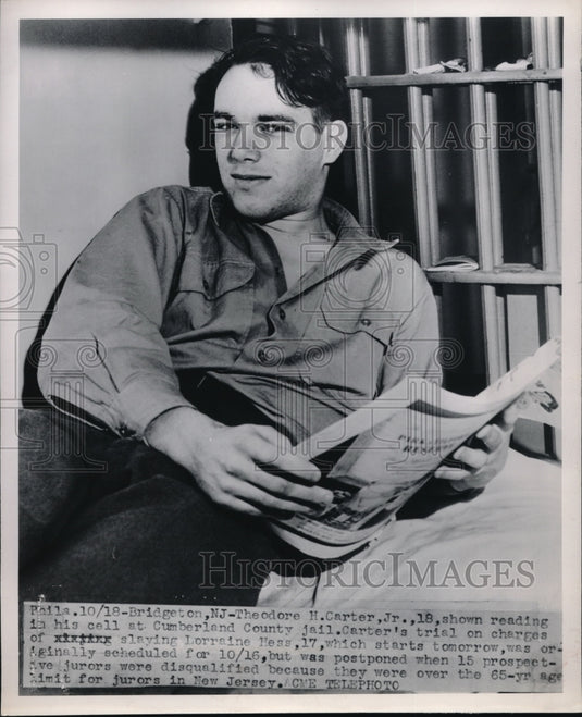 1950 Press Photo Theodore H.Carter Jr. at Cumberland County Jail for murder-Historic Images