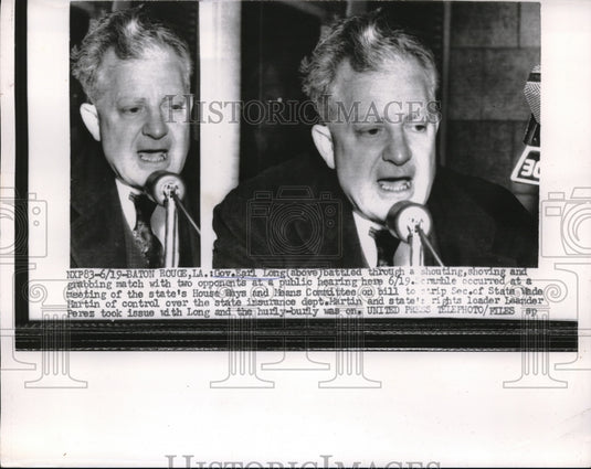 1956 Press Photo Louisiana Gov Earl Long fights during public hearing - Historic Images