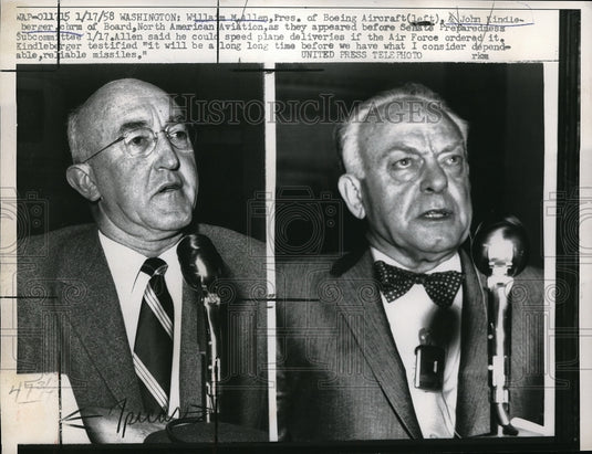 1958 Press Photo William Allen President Boeing Aircraft & John Kindleberger - Historic Images