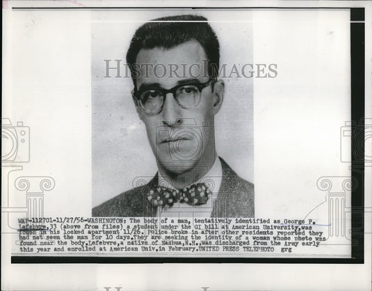 1956 Press Photo George P. Lefebvre, American Univ. Student Found Dead in Apt. - Historic Images