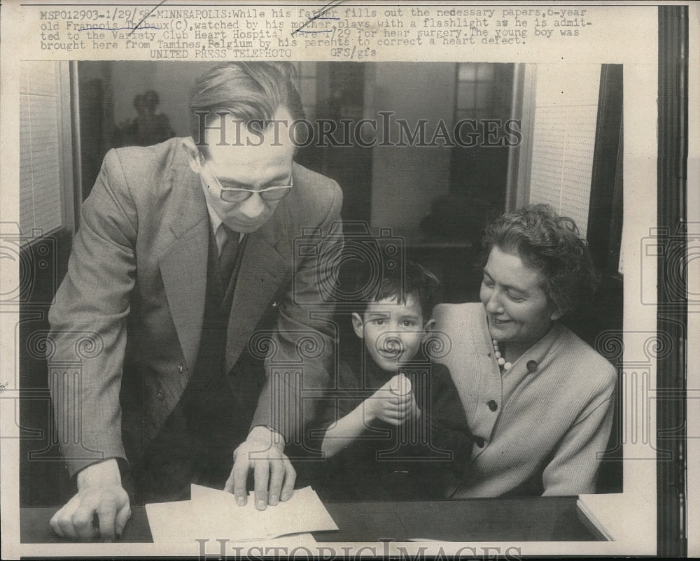 1958 Francois Thibaux with Parents at Variety Club Heart Hospital - Historic Images