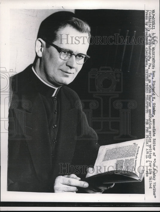 1958 Press Photo Rev. Richard K. Ginder, associate Editor "Our Sunday Visitor" - Historic Images
