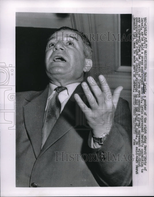 1957 Press Photo Nahum Levin, Right Wing Herut Party of Israel - Historic Images