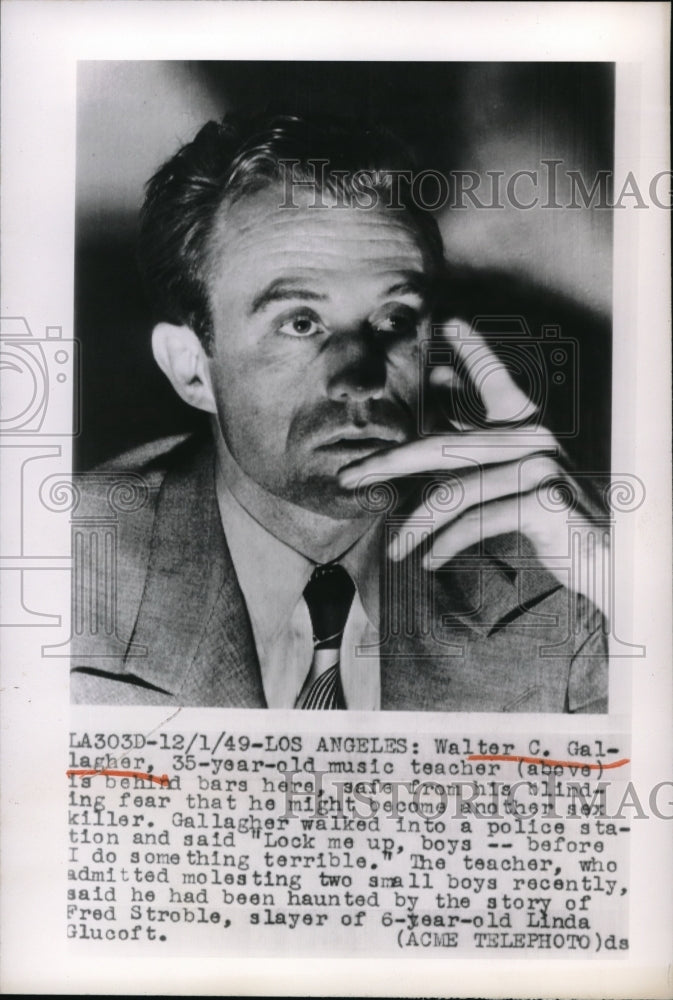 1949 Press Photo pedophile Walter Gallagher turns self in to police in L.A.-Historic Images