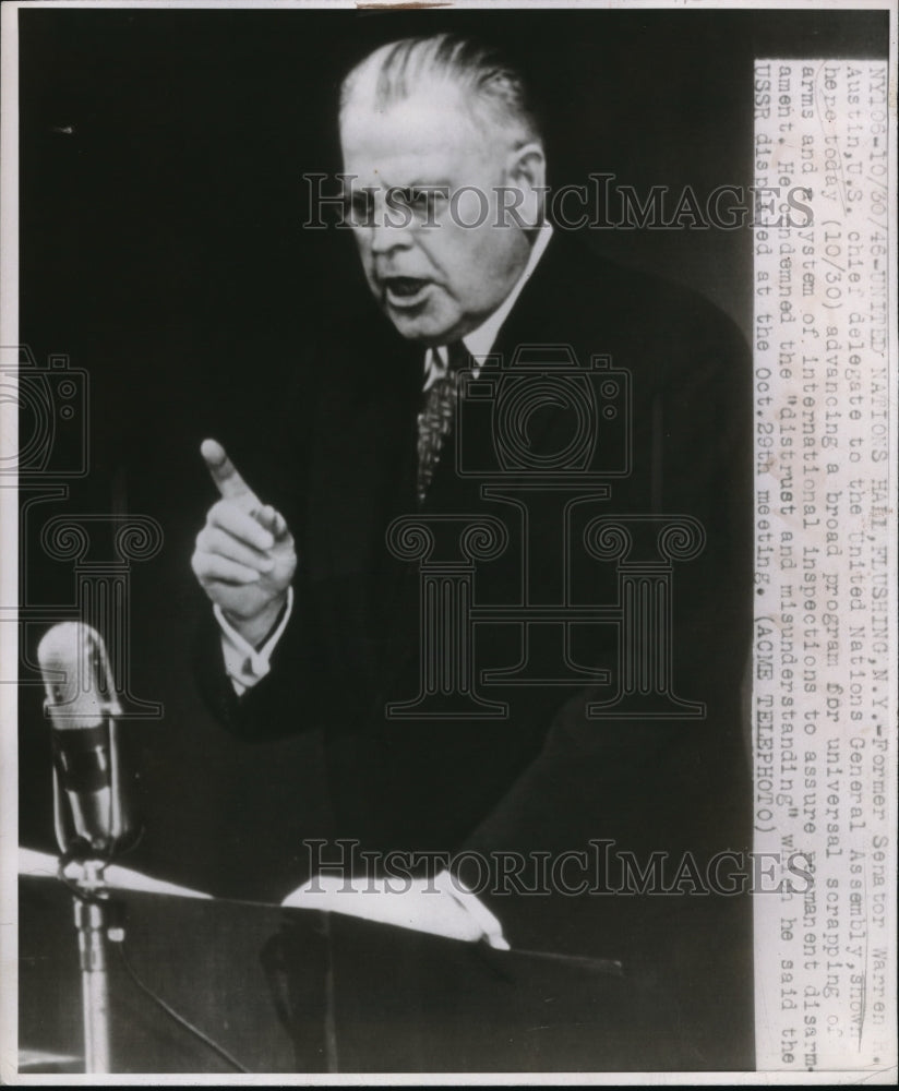 1946 UN , NY ,ex Sen. Warren Austin at General Assembly - Historic Images