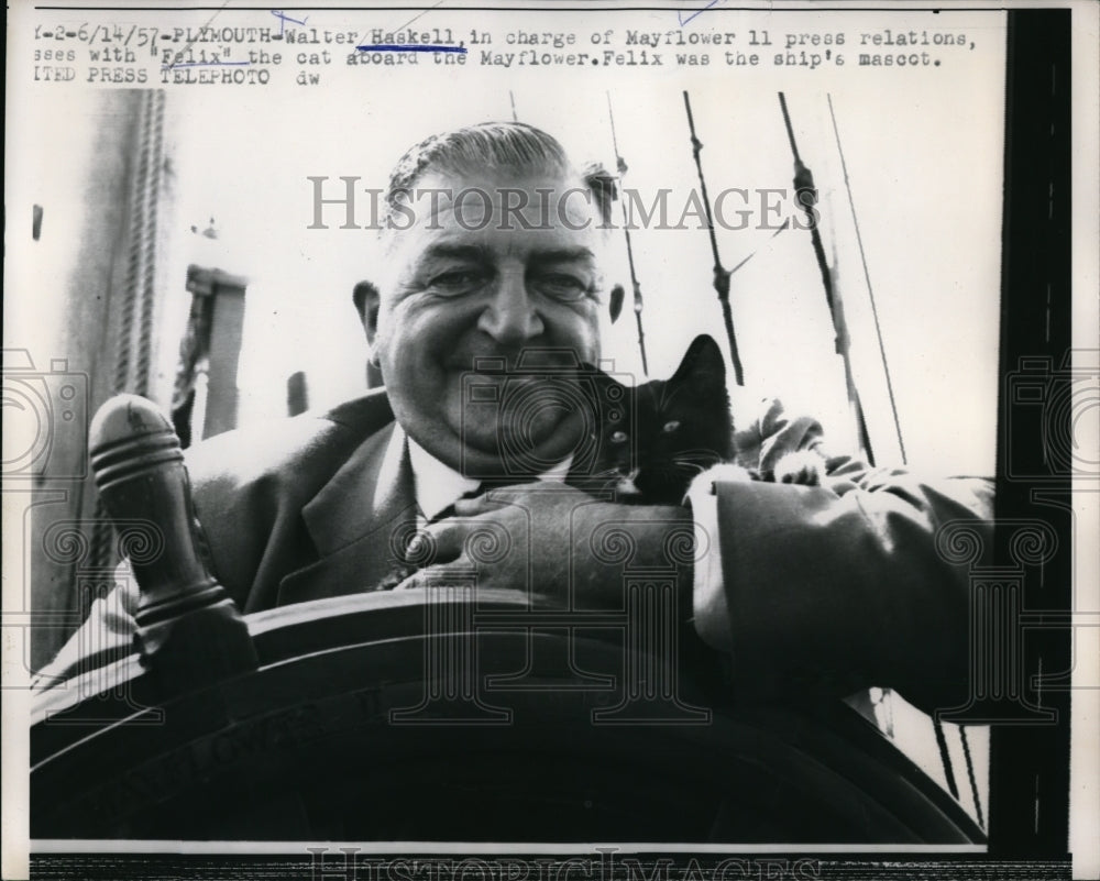 1957 Walter Haskell in charge of Mayflower II Press Relation. - Historic Images