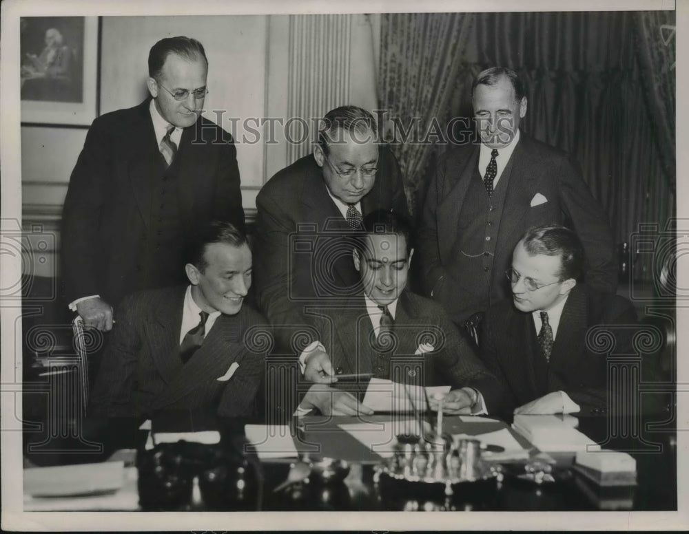 1936 Press Photo NYSE cerermony, Lindberg, Clark,R Baker,B Brinton,Gay, Simmons - Historic Images