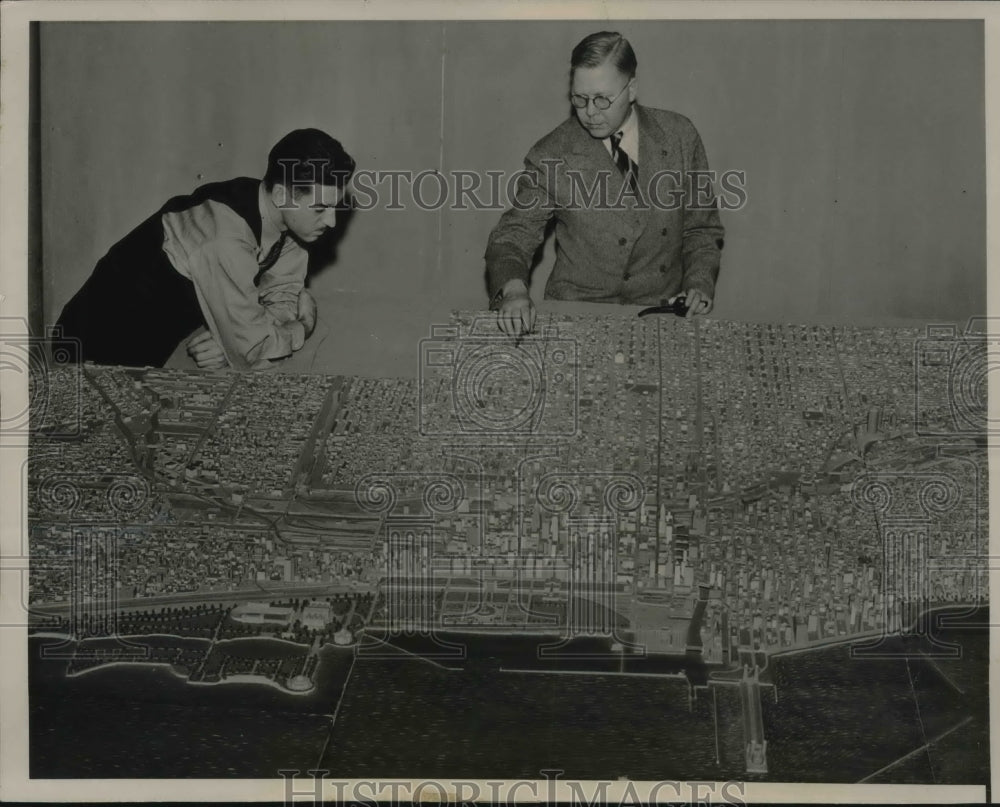 1937 M. D. McCormick, Robert Allaire, with replica of Chicago-Historic Images