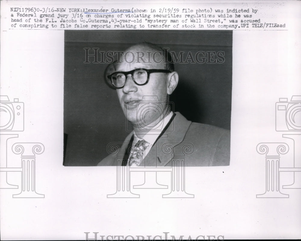 1959 Press Photo Alexander Guterma Federal Charges of Stock Manipulation - Historic Images