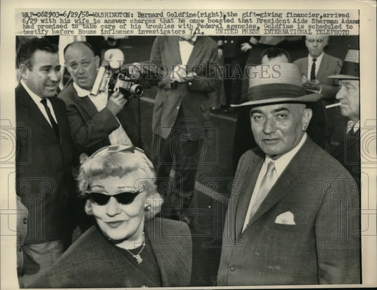1958 Press Photo Industrialist Bernard Goldfine & wife in D.C.-Historic Images