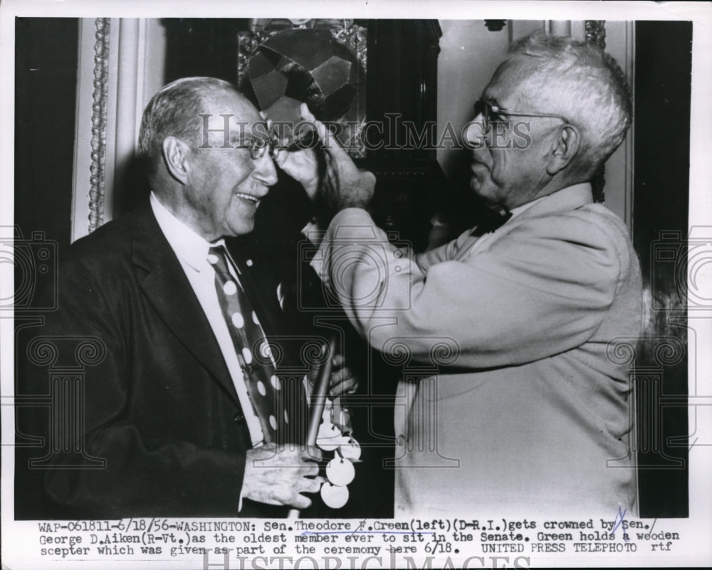 1956 Sen. Theodore Green of R.I &amp; George Aiken of Vt in D.C. - Historic Images