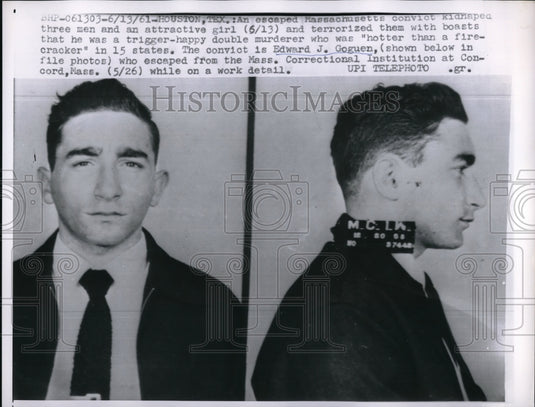 1961 Press Photo Escaped Massachusetts Convict Kidnapper Edward Goguen - Historic Images