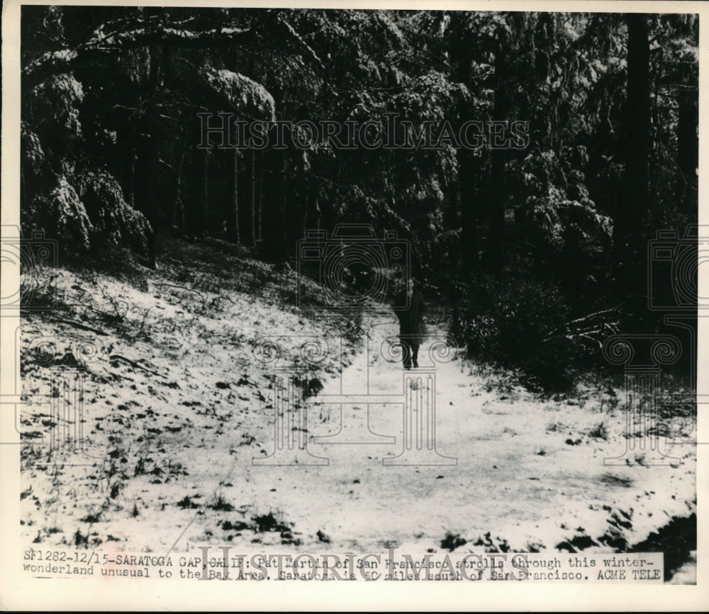 1948 Press Photo Saratoga Gap,Calif. Pat Martin in unusual snow in the Bay area - Historic Images