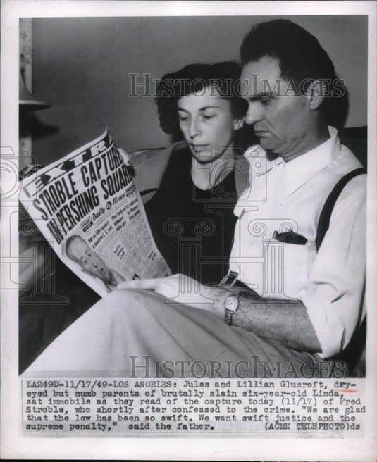 1949 Jules & Lillian Glucroft Read Headlines Of Captured Murderer - Historic Images