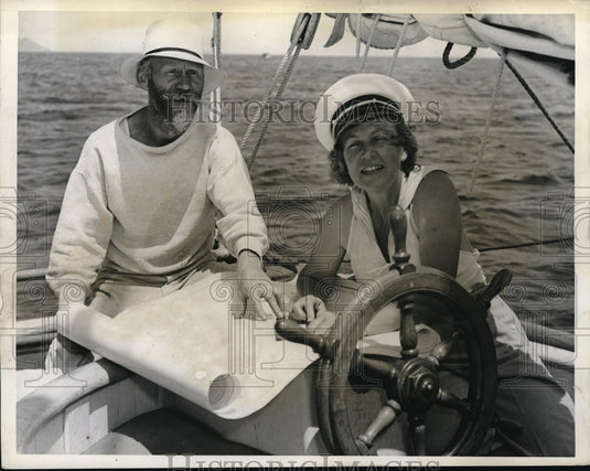 1938 Press Photo Captain & Mrs William Telmeyer on their yacht - neb47268 - Historic Images