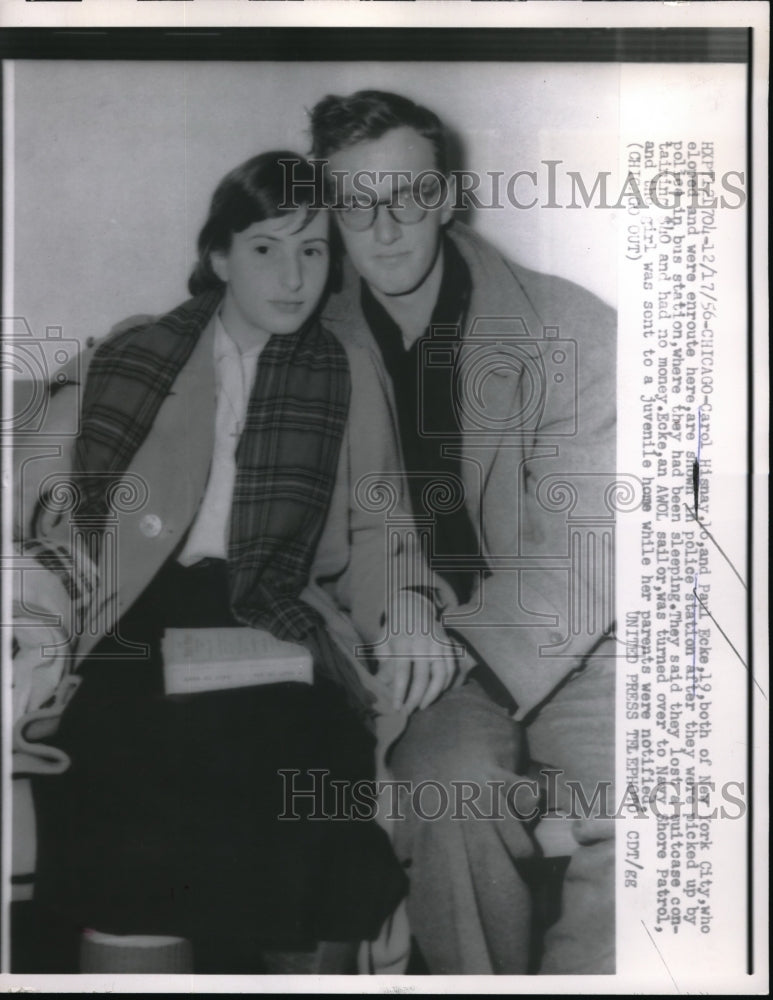 1956 Press Photo Chicago, Carol Hisnay,16 &amp;  Paul Ecke, 117 eloped from NY - Historic Images