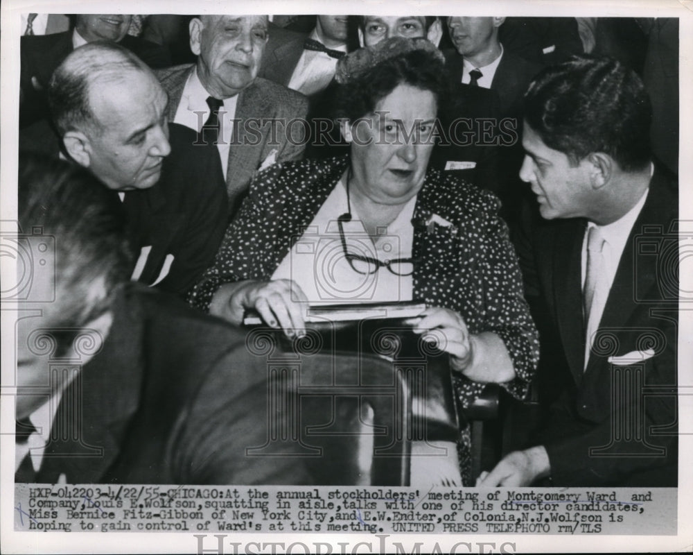 1955 Press Photo Louis Wolfson, Bernice Fitz-Gibson, E. Endter, Montgomery Ward - Historic Images