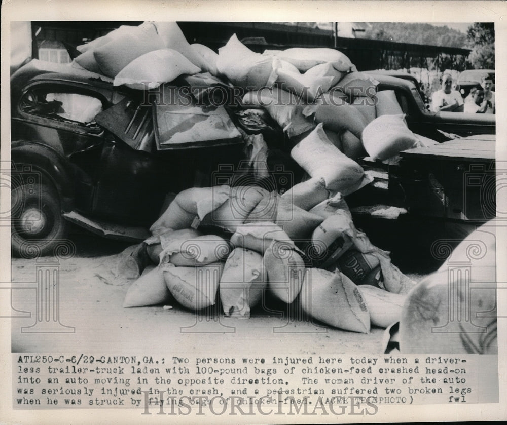 1950 Trailer Truck with Chicken Feed Collided with Auto in Canton - Historic Images