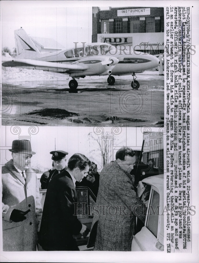 1963 Press Photo Laverne Anderson unlicensed pilot stole plane Birmingham AL - Historic Images