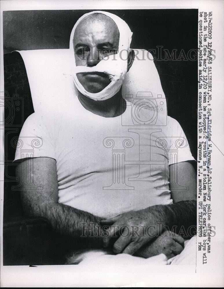 1958 Press Photo Sgt. Eldridge W. Hayman of Salisbury Police Shot in Face - Historic Images