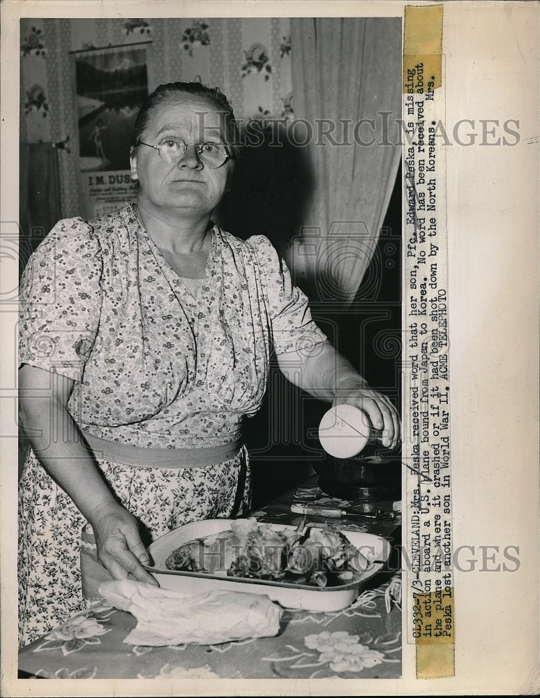 1951 Press Photo Mrs. Peska Received Word That Her Son Pfc. Edward Peska Is MIA - Historic Images