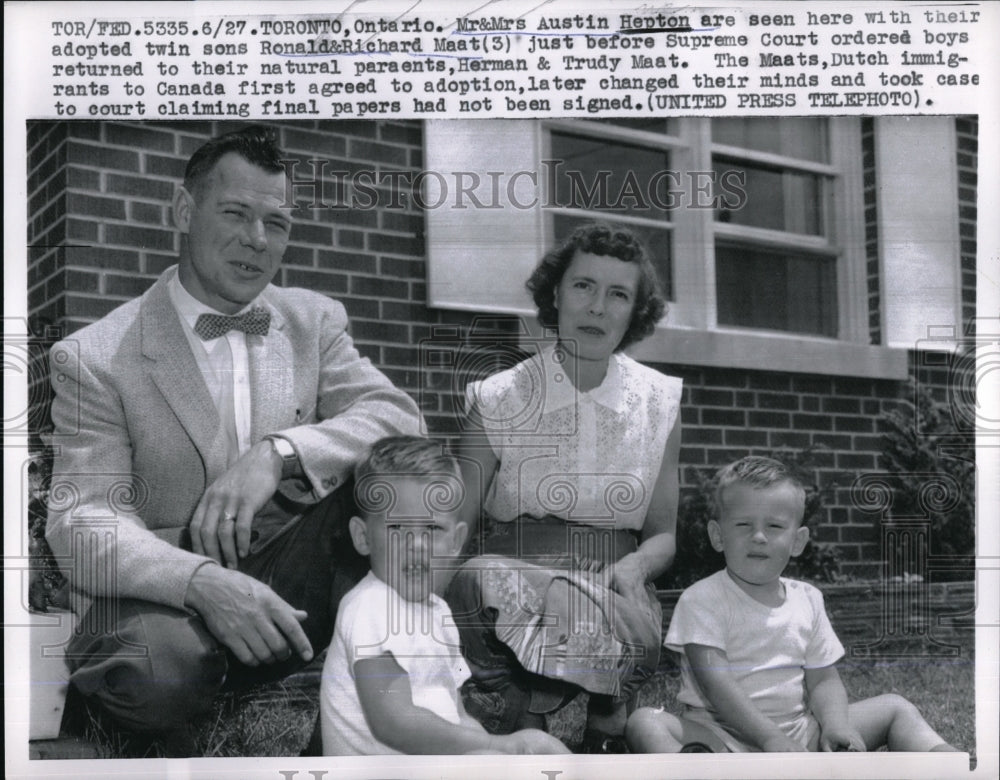 1957 Mr. &amp; Mrs. Austin Hepton with Adopted Twins Returned to Parents - Historic Images