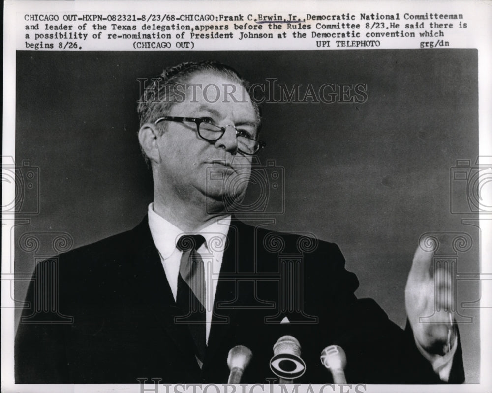1968 Frank Erwin Jr., Democratic National Chairman & Texas delegate - Historic Images