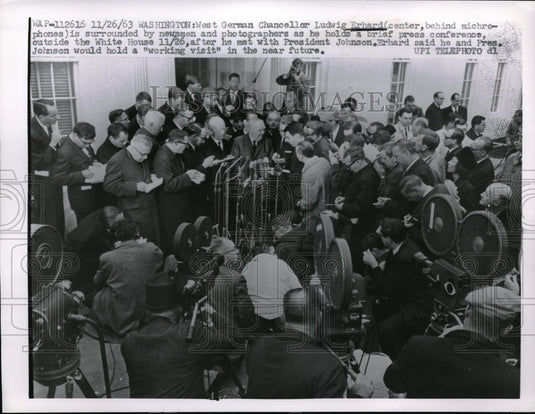 1963 German Chancellor Ludwig Erhard Holds Press Conference - Historic Images