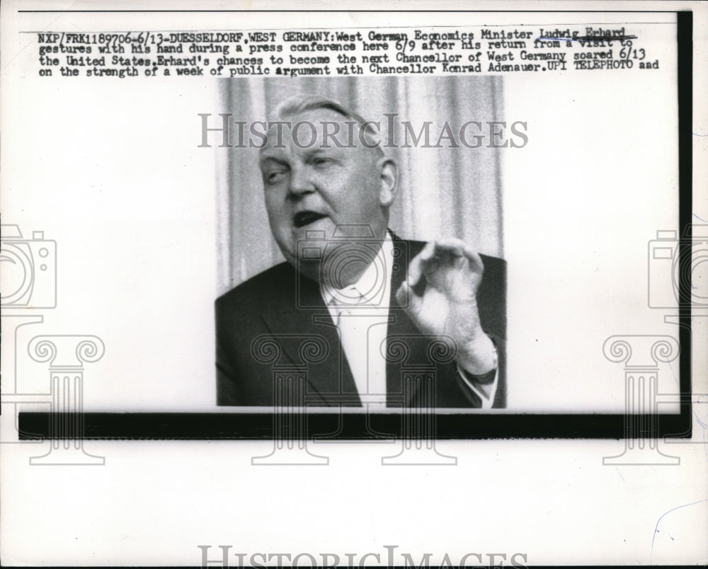 1959 Press Photo West German Economics Minister Ludwig Erhard - neb48969 - Historic Images