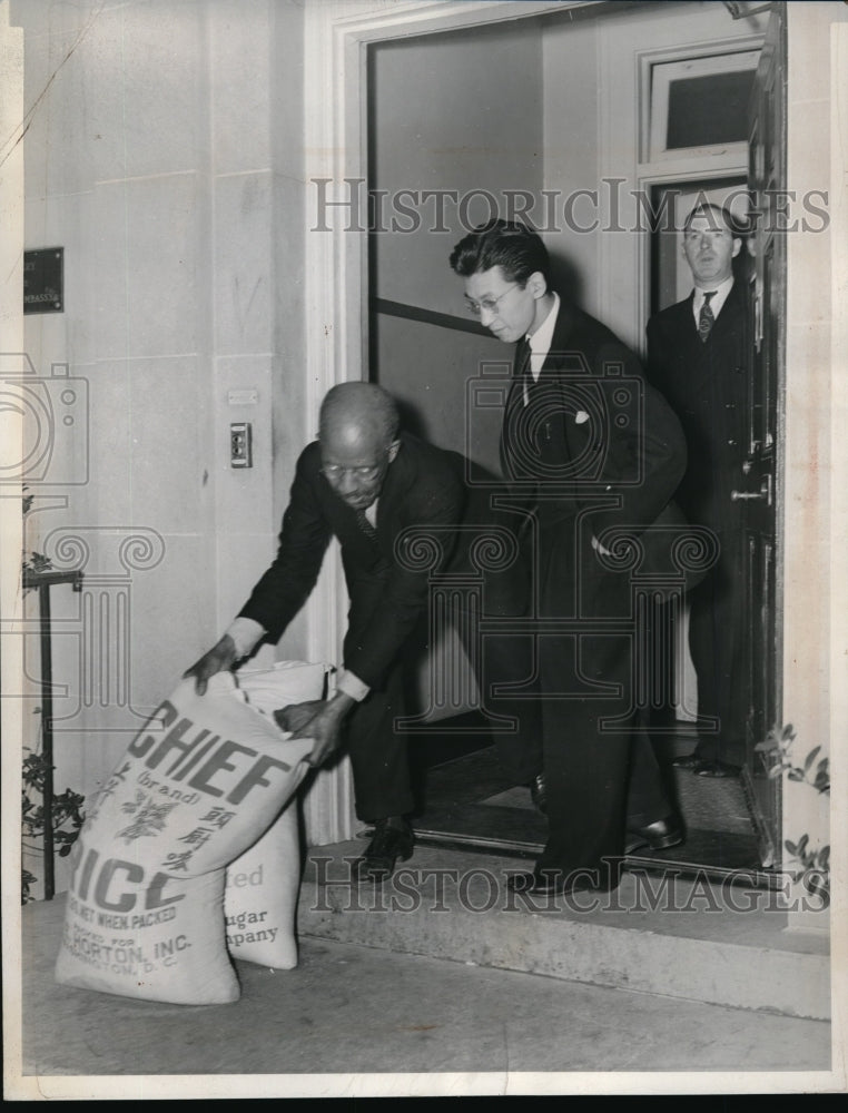 1941 Rice and Sugar at Steps of Japanese Embassy in Washington D.C. - Historic Images