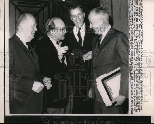 1963 Press Photo Ass Def Sec Art Sylvester & Sens.K Mundt,J McClellan,E Muskie-Historic Images