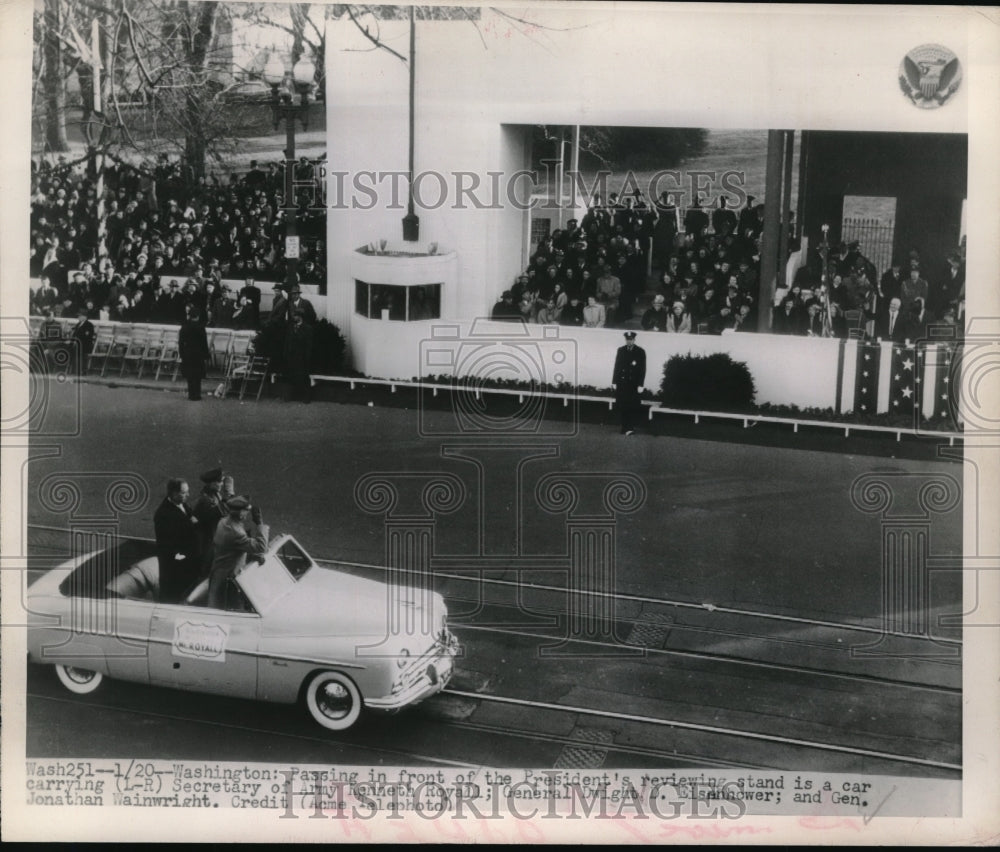 1949 Press Photo Sec of Army Royall, Gen D Eisenhower,Gen Wainwright in parade - Historic Images