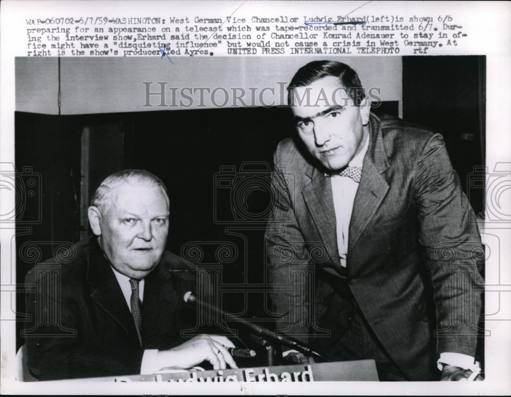 1959 W German Vice Chancellor Ludwig Erhard &amp; producer Ted Ayres, D. - Historic Images