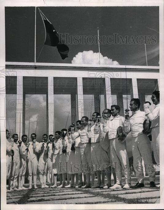 1951 Competing Fencers Make Traditional Salute In Olympic Stadium - Historic Images