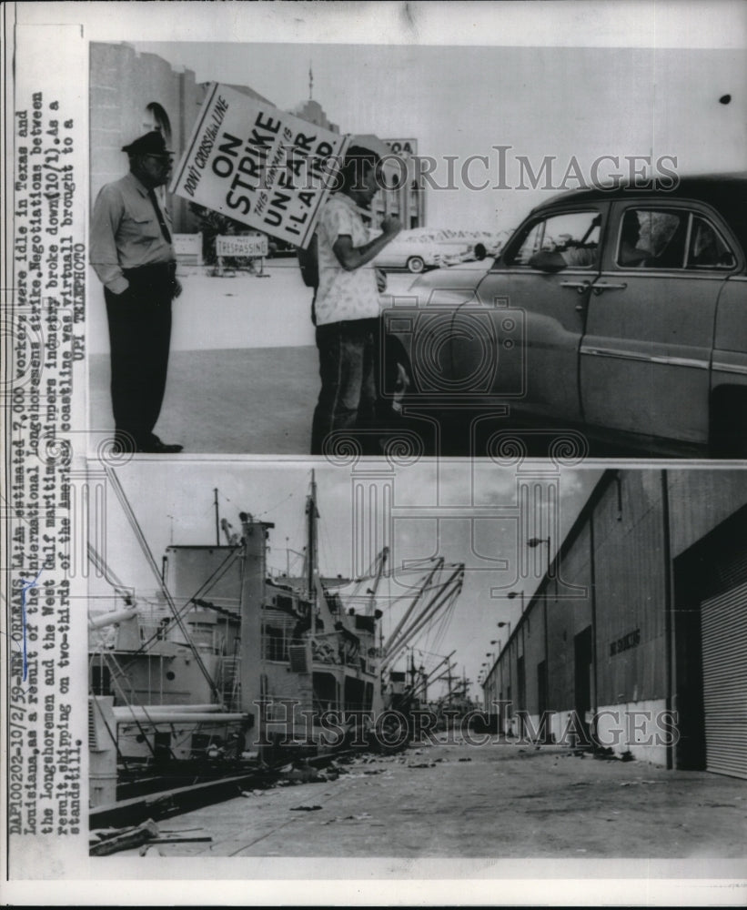 1959 Press Photo New Orleans, LA. Intl Longshoremens strike idles shipping - Historic Images