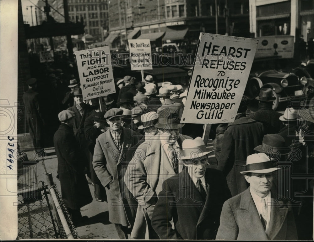 1936 Press Photo Trade Unionists Join Striking Editorial Employees On Strike - Historic Images