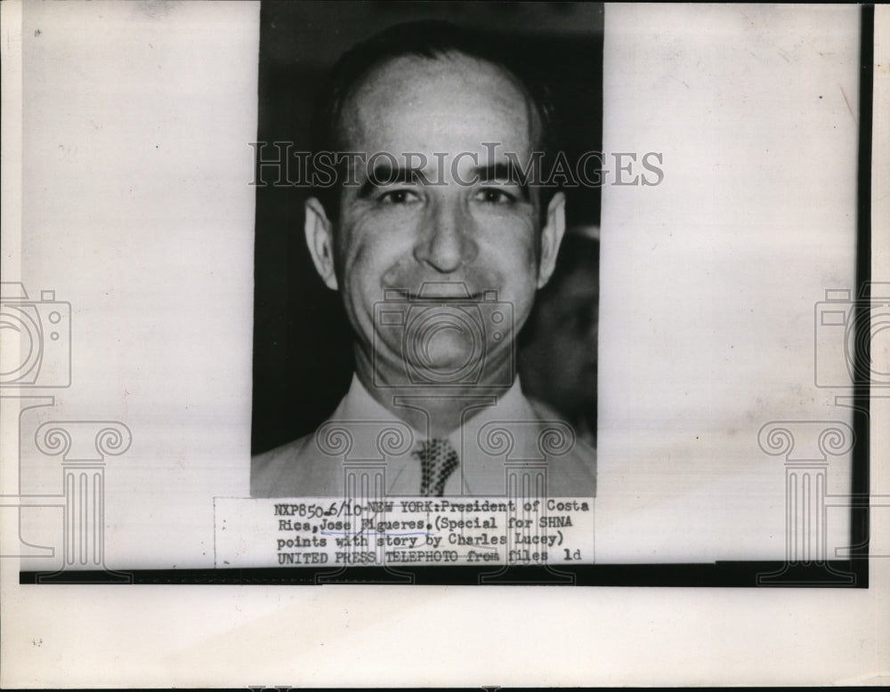 1954 Press Photo President of Costa Rica, Jose Rigueres - Historic Images