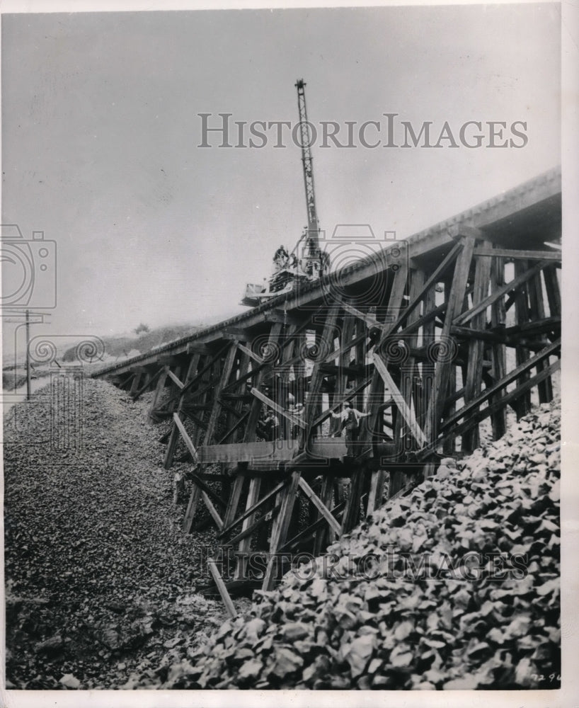 1950 Crew Repairs Railway Bridge In Maupin, OR  - Historic Images