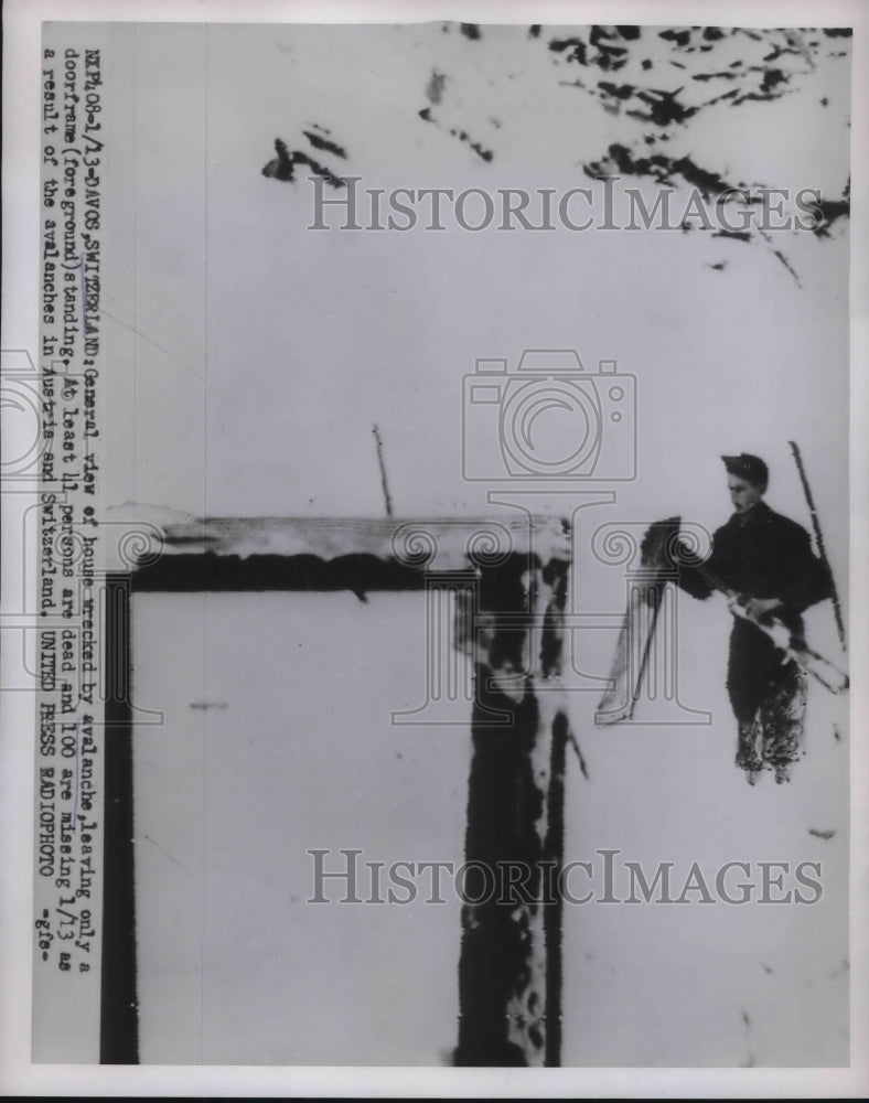 1954 Press Photo Davos, Switzerland, avalanche wrecks a house - neb51779 - Historic Images