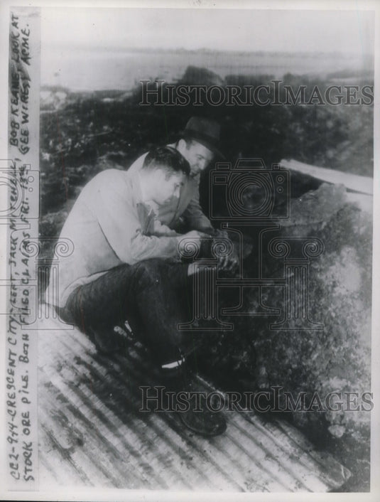 1946 Jack Mitchell & Bob Keane Look at Stock Ore Pile, Gold Rush - Historic Images