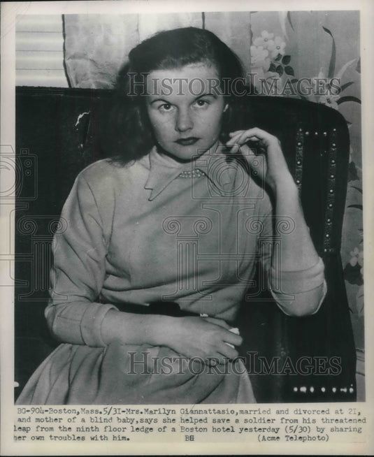 1951 Mrs. Marilyn Giannattasio Helped Soldier From Taking a Leap - Historic Images